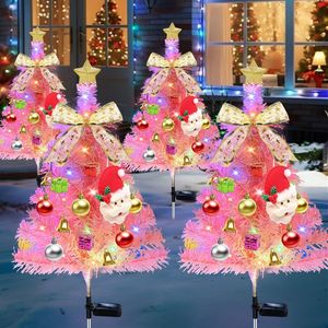 Set di 4 Decorazioni Natalizie Rosa per Esterni, 80 Luci LED Solari Multicolore Impermeabili per Albero di Natale - Product Image 1