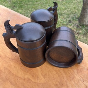 Mug à boire en bois de qualité supérieure avec couvercle en bois et poignée décapsuleur, finition lisse, tasse en bois faite à la main pour bière, eau, café et - Product Image 6