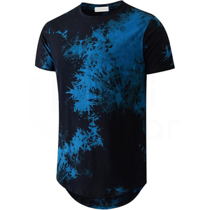 Camiseta de Punto Tie-Dye para Hombre, Casual, de Manga Corta, Cuello Redondo, con Diseño Azul y Negro - Product Image 1