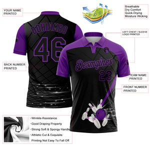 Camiseta de Béisbol Personalizada con Estampado 3D en Negro y Morado, Transpirable, de Secado Rápido, OEM, 100% Algodón, Último Diseño, Logotipo con Nombre del Equipo - Product Image 3