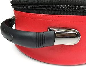 <b>Red</b> Round Leather Handbag with Black Handle and Zipper Closure Compact and Lightweight premium - Product Image 1