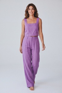 Ensemble deux pièces en coton slub, haut sans manches avec pantalon évasé, coupe ample, poches, tenue de fête, tenue de vacances - Product Image 1
