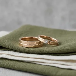 Classic Round 3mm Natural Diamond Couple Wedding <b>Rings</b> <b>Men</b> Women Engagement Gift Fashion 18K Yellow Gold Certified <b>Ring</b> Set - Product Image 4