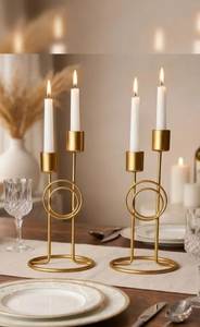 Gold Iron Candlestick Holder Bow <b>Taper</b> <b>Candle</b> Stand Metal <b>Candle</b> Holder Set for Home Wedding Decor - Product Image 5