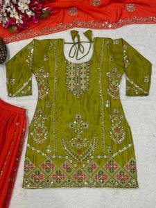 Designer Georgette borduurwerk sequentieel werk top salwar kameez met dupatta Perrot groen feestkleding set - Product Image 3