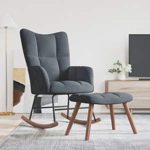 Fauteuil à bascule en velours gris foncé de taille moyenne pour salon avec tabouret - Product Image 1