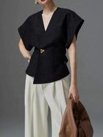 Camisetas de Mujer al por Mayor, Estilo Vintage, Holgadas, de Felpa, con Botones y Estampado Personalizado, Ecológicas, de Poliéster Teñido Liso, de Alta Calidad