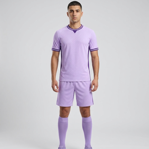 Conjunto de uniforme de fútbol color lavanda púrpura, el más vendido, con ribete violeta oscuro y blanco, uniforme de fútbol sublimado - Product Image 4