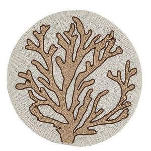 Mantel individual redondo de cuentas de vidrio con diseño de árbol de coral para decoración de comedor costero, centro de mesa artesanal - Product Image 1