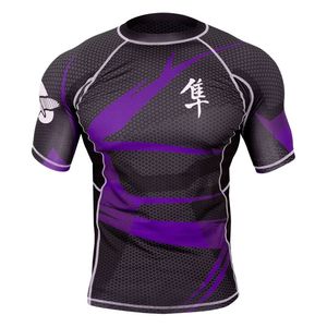 Rashguard BJJ MMA pour adultes, manches courtes, compression, séchage rapide, UPF50+, imperméable, spandex/polyester, anti-déchirure, No-Gi Grappling - Product Image 3