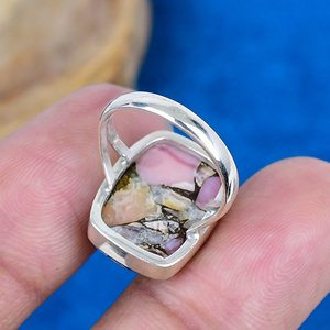 Natural Pink <b>Opal</b> Copper Cushion Shape Gemstone <b>Ring</b> 925 Sterling <b>Silver</b> - Product Image 4