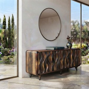 Handmade Wooden Sideboard in a Modern Style, featuring a sculpted wave‑carving design Modern storage <b>cabinet</b> crafted - Product Image 5
