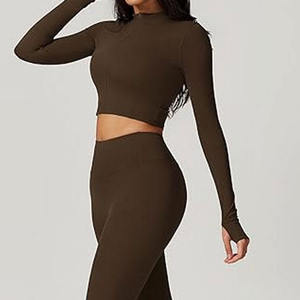 Ensemble 2 pièces de yoga et de sport pour femme, en Spandex/Coton/Bambou, avec logo personnalisé, sans coutures, effet push-up, anti-rides, imperméable et respirant - Product Image 6
