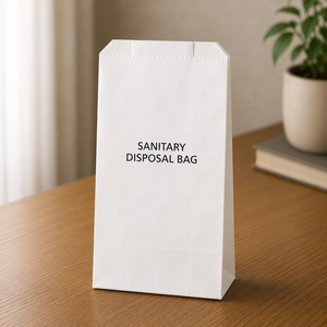 Sac de Déchets Sanitaires Biodégradable Écologique de Luxe en Papier Blanc Auto-Pliant Jetable avec Impression Offset et Fermeture Auto-Adhésive - Product Image 1