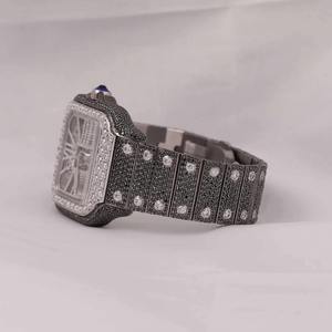 Reloj de Lujo Clásico para Hombre, con Cristales de Cuarzo, Esqueleto, Diamantes Moissanite VVS, Piedra Negra Cuadrada, Estilo Hip Hop, Alta Calidad - Product Image 4