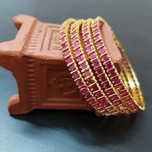24K Gold Plated American Diamond Square Bangles for Engagement <b>Ruby</b> Color 2*6 - Product Image 1
