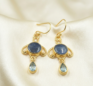 Pendientes Colgantes de Topacio Azul Cianita Natural, Plata de Ley 925, Chapados en Oro Rosa y Oro Amarillo, Joyería de Piedras Preciosas Hecha a Mano para Mujer - Product Image 4