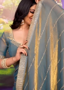 Sari de chifón estilo Bollywood con adornos KV - Product Image 4