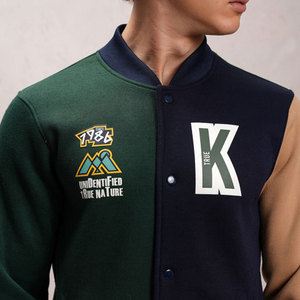 <b>Mens</b> Classic Wool Blend Varsity <b>Jacket</b> Stand Collar Snap Buttons Contrast Sleeves Winter <b>Jacket</b> - Product Image 3