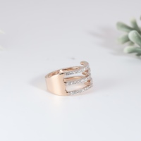 Bague de fiançailles en or rose multi-rangs de diamants, classique, à cinq niveaux, manchette ouverte, bande large fendue, bijou fantaisie pour femme
