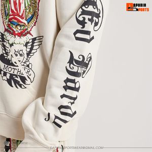 Sudadera con capucha blanca con cremallera para hombre, estilo oversize, con estampado de calavera serigrafiado, de felpa francesa de algodón. - Product Image 5
