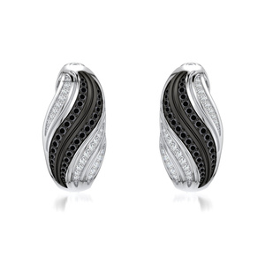 Pendientes de Aro con Ondas de Dos Tonos y Diamantes Negros Naturales Redondos en Oro de 10K, 14K, 18K y Plata 925, 935, Joyería Fina - Product Image 3