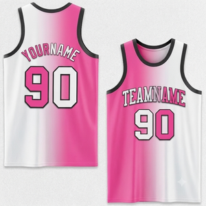 Camiseta deportiva de baloncesto sublimada personalizada por el fabricante, de algodón y spandex, antibacteriana, transpirable, blanca y rosa, para equipos. - Product Image 1