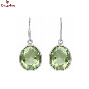 Elegant classic <b>earrings</b> 925 sterling <b>silver</b> natural green amethyst stone <b>dangle</b> drop bezel set <b>earring</b> for ladies and girl - Product Image 2