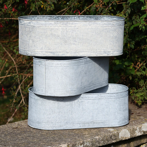 Top Selling Zinc Oval Galvanized Metal <b>Planters</b> Set Rustic Outdoor Garden Containers Freestanding Portable Design - Product Image 2