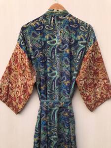 ชุดคลุมกิโมโนแบบยาว ผ้าปะติดปะต่อ ใช้คลุมบิกินี่ ชุดนอน ชุดคลุมยาว ทำมือ สไตล์อินเดีย วินเทจ ผ้าไหมซารีรีไซเคิล - Product Image 5