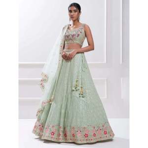 Stunning Pista Green <b>Sequins</b> Georgette Traditional Lehenga Choli for Women - Product Image 1