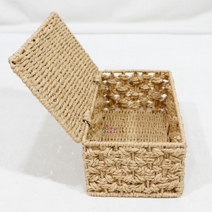 Natural Durable Paper Rope Rectangle Storage <b>Basket</b> with Cover Eco-friendly Multifunction Design - Product Image 3