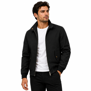 Veste Harrington décontractée pour homme en tissu sergé premium, fermeture éclair, poches boutonnées, logo personnalisé - Product Image 1
