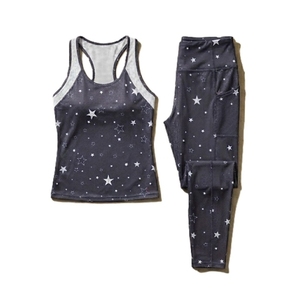 Ensemble de sport 2 pièces pour femme, taille oversize, débardeur imprimé et leggings longs avec poches, respirant, en spandex et polyester - Product Image 2