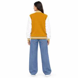 Veste universitaire respirante pour homme EXONE INDUSTRIES, couleur moutarde et blanc, blocs de couleur, col montant, boutonnée, automne - Product Image 2