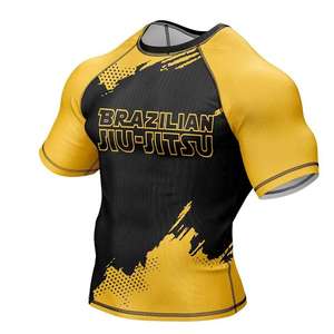 Wholesale Men's Short Sleeve BJJ Rash Guard Brazilian Jiu Jitsu <b>Compression</b> MMA <b>Shirt</b> Sublimation Printing Grappling Gym Wear - Product Image 2