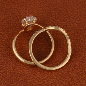 2.50 Carat Oval Cut Lab Grown Diamond Bypass Solitaire Bridal <b>Ring</b> <b>Set</b> with Curved Pave Eternity Wedding Band 14k Yellow <b>Gold</b> - Product Image 5