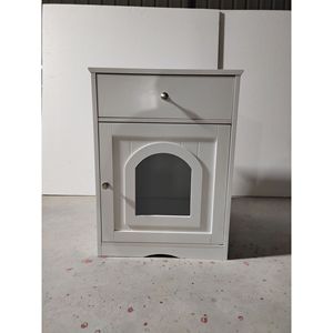White Wooden Cat Litter <b>Box</b> Enclosure with Drawer Side Table Indoor Pet <b>Crate</b> Nightstand for Pet's Home - Product Image 3