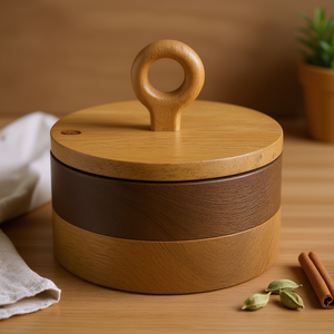 Handcrafted Wooden Roti Box with Spice Box Set <b>Kitchen</b> <b>Storage</b> Chapati Container for Home Decor Utility Organizer - Product Image 3