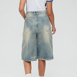 Custom Acid Wash Denim Jorts Streetwear Baggy Fit Vintage Cotton Jean <b>Shorts</b> OEM Manufacturer - Product Image 5