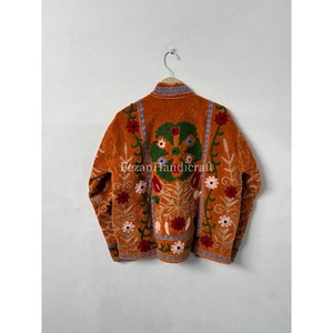 Brown Velvet Jacket <b>Coat</b> Floral Embroidery Jacket With Two Side Pocket Uzbek Suzani Short Unisex Jacket - Product Image 6
