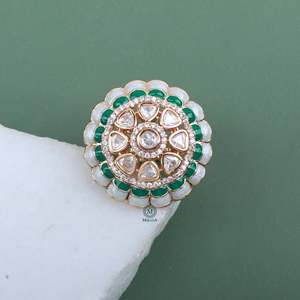 Dishi Polki Designer Ring-18K Gold Plated Stainless Steel Zircon Inlay Fashion Jewelry - Product Image 1
