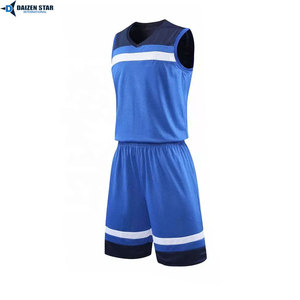 Men's Blue V-Neck Sleeveless Basketball Jersey Set Moisture Wicking Mesh Elastic Waist Heat-Transfer Printed Polyester/Cotton - Product Image 2