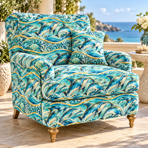 Tissu d'ameublement tissé léger et respirant Dolphin Custom Teal Gold pour meubles et textiles de maison - Product Image 3