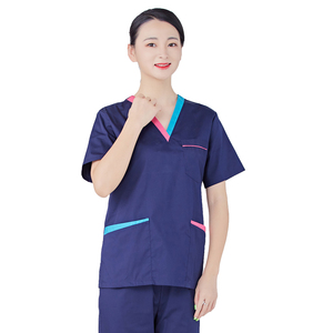 Uniformes Médicos para Mujer 2026, Blusa Azul Marino con Ribete Rosa y Azul, Cuello en V, Manga Corta, para Uso Hospitalario - Product Image 2