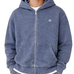 เสื้อฮู้ดดี้ผ้าฝ้ายฟลีซวินเทจแบบซิป ทรงโอเวอร์ไซส์ สไตล์สตรีทแวร์ ล้างสีแบบเอซิดวอช ซิปยาวเต็มตัว รับทำโลโก้ตามสั่ง จำหน่ายจำนวนมาก - Product Image 2