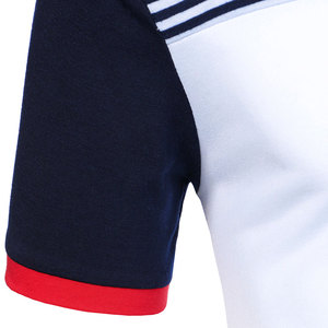 Polo pour homme à blocs de couleur, manches courtes, coupe ajustée, bordure contrastante, tricoté décontracté, blanc, marine, rouge - Product Image 5