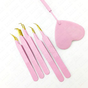 Custom Pink Diamond Grip Eyelash Tweezers Set Stainless Steel Mirror Handle Volume Tip Professional Lash <b>Tools</b> - Product Image 5