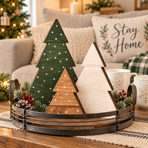 Decoraciones Navideñas de Madera para Árbol de Navidad, Adornos Rústicos para Mesa de Estilo Campestre, Set de Decoración Festiva con Copos de Nieve - Product Image 1