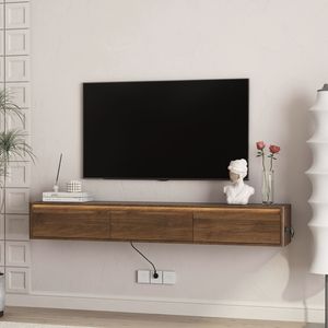 Supporto TV da Parete per Soggiorno, Mobile Sospeso in Legno con Luci LED e Presa di Corrente - Product Image 5